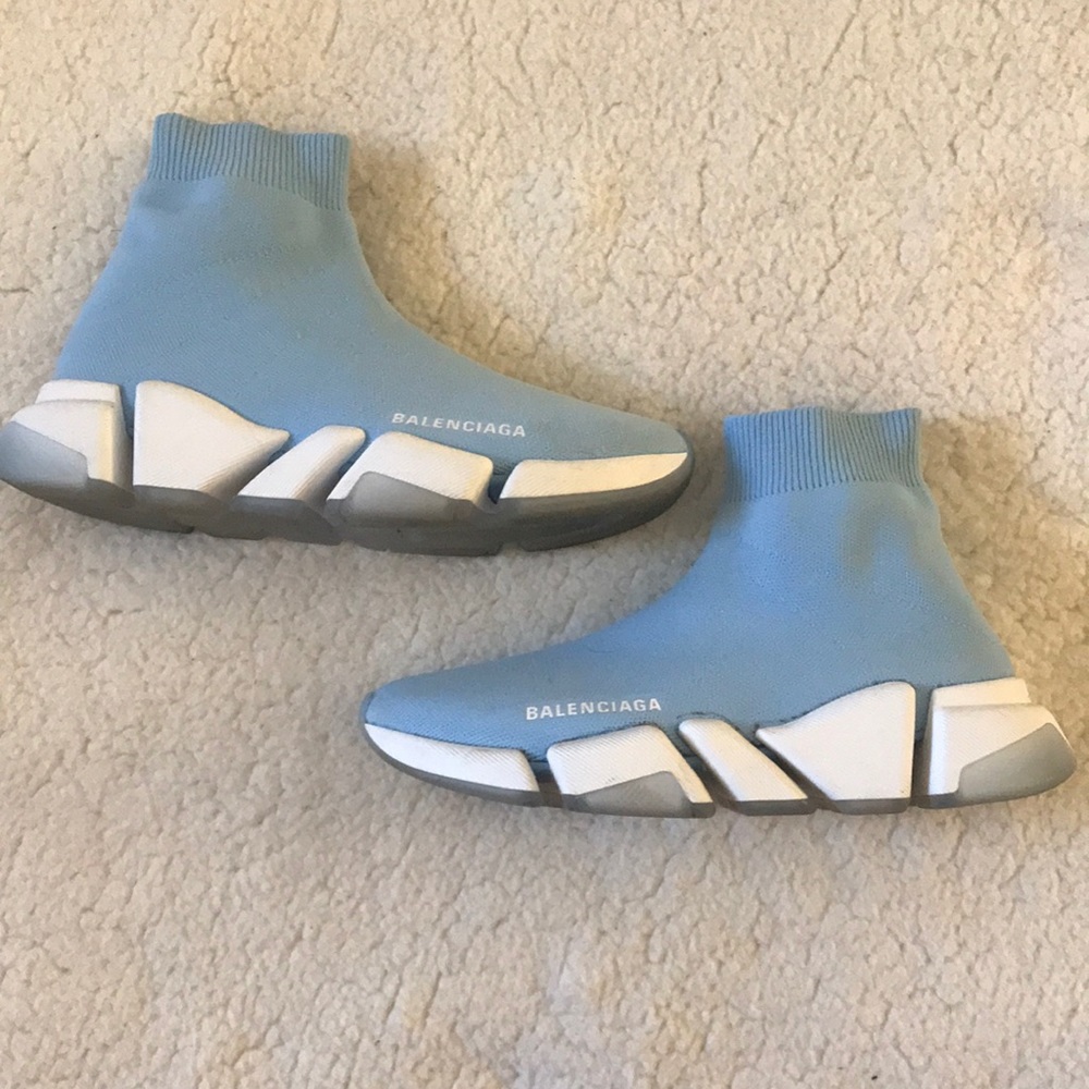 Balenciaga | Light Blue and White Speed Knit Sock Trainer Sneakers Size 8 - Picture 1 of 14